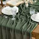 Artoid Mode Boho Cheesecloth Gauze Forest Green Wedding Table Runner, 120 Inch Seasonal Fabric Kitchen Dining Holiday Table Decor for Home Party Indoor