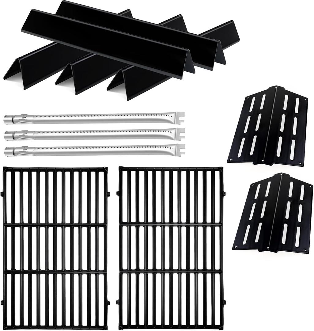 Genesis Grill Parts for Weber Genesis E310 with 7524 Cast Iron Grill Grate Porcelain Flavorizer Bars 7622 Heat Deflector and 62752 Gril Burners for Weber Genesis 300 Series, Genesis E330 S330
