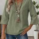 EVALESS Boho Tops for Women Blouses Dressy Casual V Neck 3/4 Sleeve Shirts Spring Outfits Trendy Vacation Clothes (Green, M)