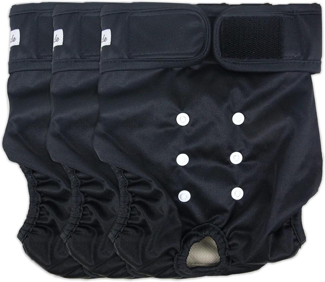 Washable Female Dog Diapers - Premium Reusable Diapers for Doggie in Heat - Highly Absorbent Dog Diapers Female for Pet Incontinence with Adjustable Snaps(Black) M