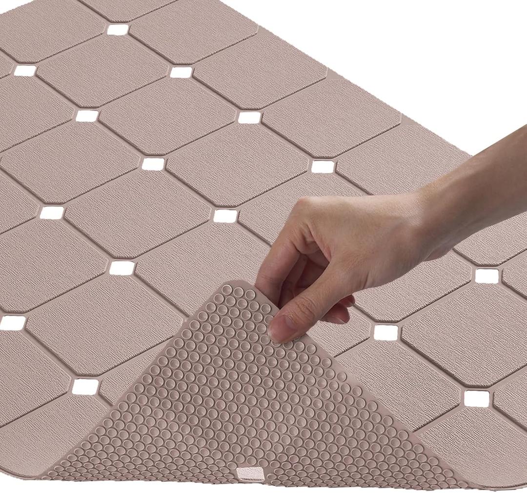 Bathtub Mat Non Slip Silicone Soft Odorless Bath Mat No Suction Cups for Refinished,Textured and Reglazed Tub Shower Mats Non-Slip 18 X 28Inch Brown
