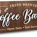 Woodamore Coffee Bar Signs for Wall Decor - Vintage Coffee Accessories for Cafe Station Signs Decorations, Small Farmhouse Cafe Sign for Home Decor Kitchen, Countertop