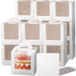 Fit Meal Prep 25 Pack 6 x 6 x 6 Inches Cake Boxes with Cake Boards, White Bakery Boxes with Window & Handle, Small Cake Boxes for Birthday Party, Wedding, Valentine's Day, Christmas