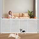 Pawtners Retractable Baby Gates Extra Wide, 41" Tall Extends up to 71" Wide, Dog Gate Indoor with for Stairs, Pet Gate with Support Rods for Doorways Hallways Indoor & Outdoor-White