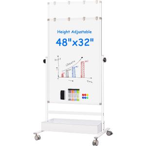 Maxtek Mobile White Board on Wheels 48x32, Magnetic Storage Easel Standing