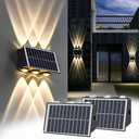 zeyekuku 2 Pack Solar Fence Lights Outdoor, 6 LED Warm White (100 Lumens Each) Waterproof Wall Lights for Yard Garden Pathway Patio, Auto On/Off, IP65, Easy Install – No Wire Needed 