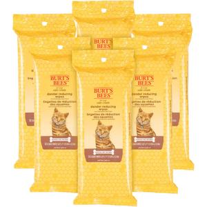 Burt's Bees for Pets Cat Dander Remover Wipes with Colloidal Oat Flour - Pet Dander Remover Cat Wipes for Allergy Relief, Dry Skin Relief for Cats and Kittens, 50 Count - 6 Pack