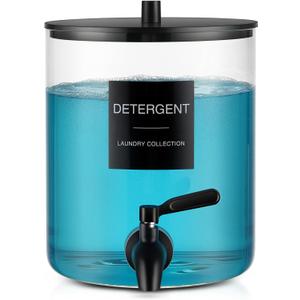 Glass Laundry Detergent Dispenser, 128 oz / 3.5L Fabric Softener Dispenser for Laundry Room Organization, Detergent Holder with 304 Spigot, Glass Soap Container (Black)