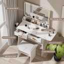Modern White Makeup Vanity Desk with Adjustable Lights, Mirror, and Storage - Complete Vanity Set with Drawers, Shelves, and Stool, Large
