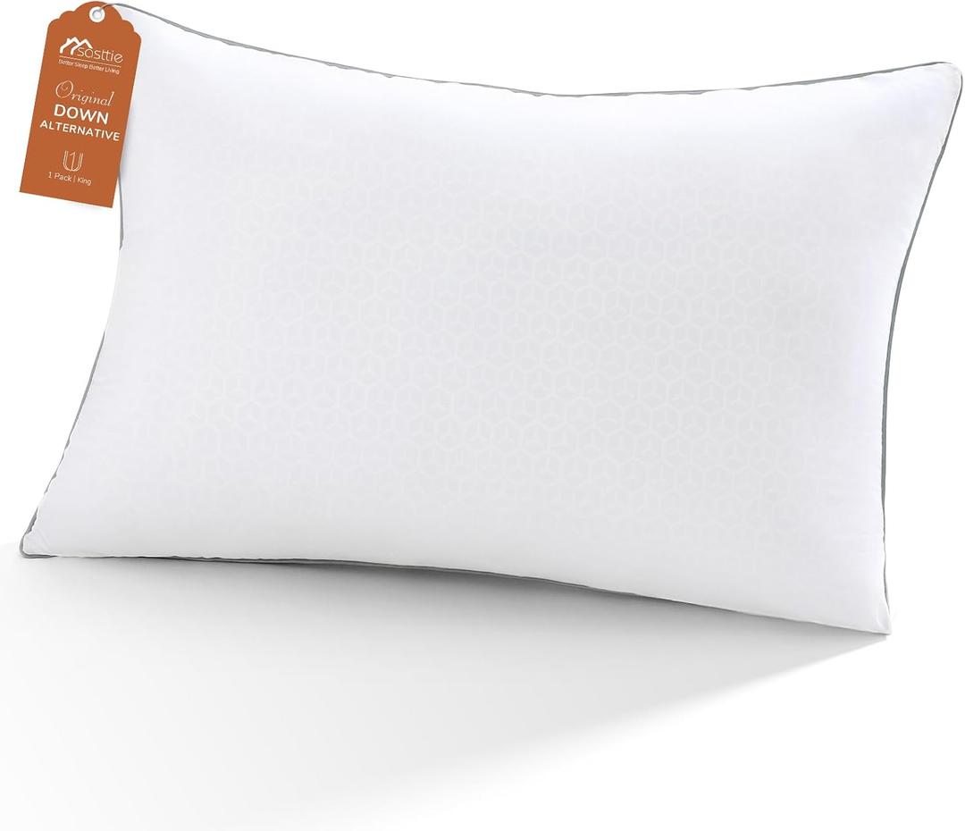 Standard Pillow, Single Full Size Bed Pillow for Side, Back, and Stomach Sleepers - Down Alternative Plump Filling - Set of 1, Standard Size, 20x26 Inches
