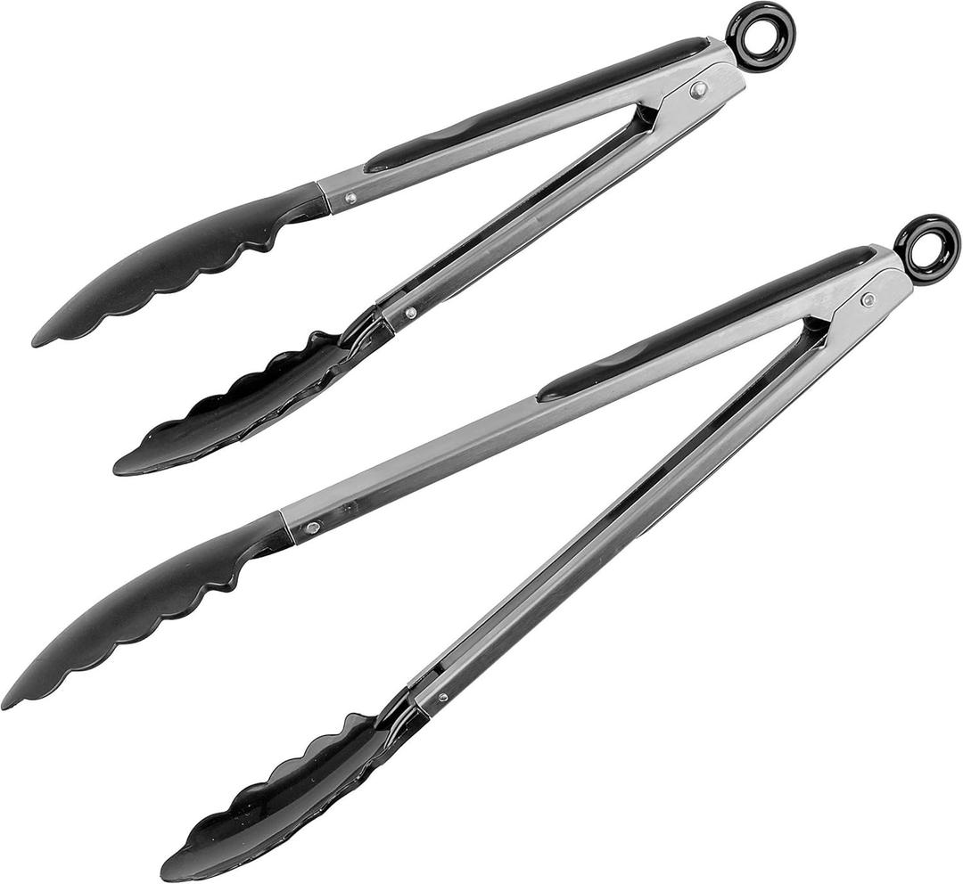 Locking 12-inch & 9-inch Stainless Steel Kitchen Tongs Set for Cooking, Grilling, and Serving  Set of 2, Heavy Duty