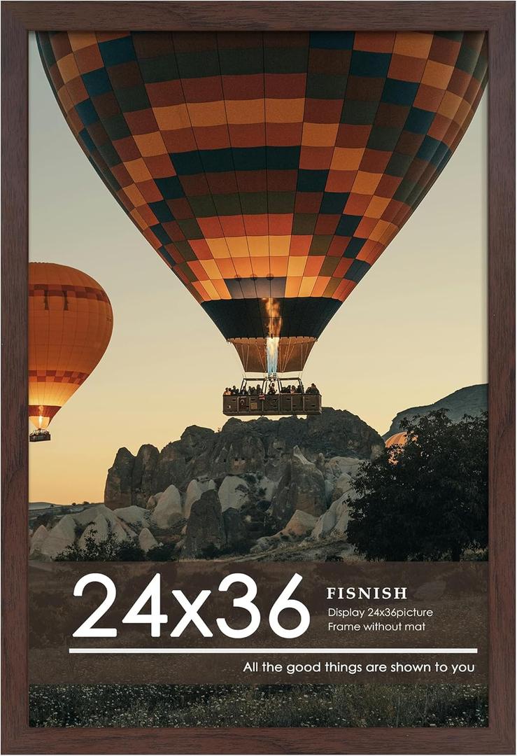 24x36 Poster Frame Walnut Woodgrain, Poster Frames 24 x 36 inches or 24x36 Picture Frames with HD Plexiglass Durable and Scratch-proof for Horizontal or Vertical Wall Mounting, 1 Pack