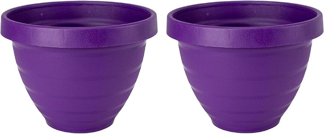 The HC Companies Rings Flower Planter - Self Watering Plant Pots for Herbs & More - Round Lightweight Outdoor & Indoor Planter (10" Purple, Pack of 2)