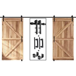 EaseLife 14 FT Double Sliding Barn Door Track and Handle Hardware Kit,Straight Pulley,Slide Smoothly Quietly,Easy Install (14FT Track Kit for 40"~42" Wide Double Door)