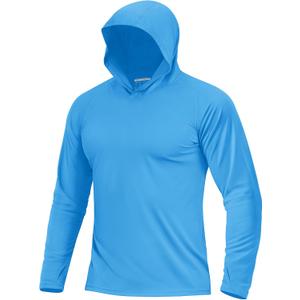 Boladeci Men's UPF 50+ Sun Protection Lightweight Hoodie Shirts Long Sleeve Fishing Shirt SPF UV Hiking Swim (X-Large, Azure)