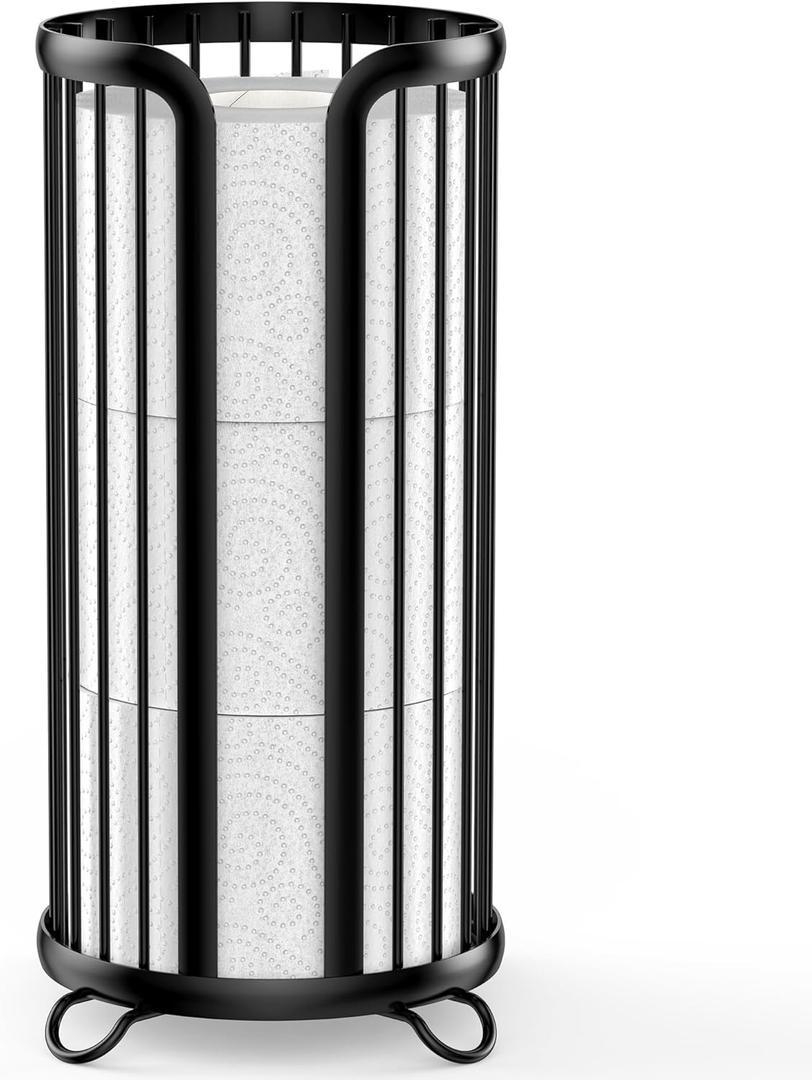 Toilet Paper Holder Stand, Freestanding Toilet Tissue Organizer, Minimalistic Storage Solution, Reserve Mega Rolls-Modern Black