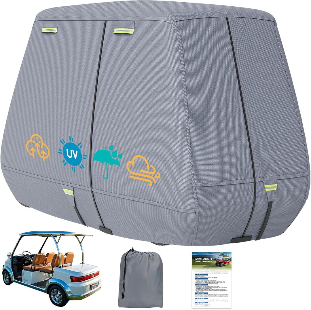 4/2+2 Passenger Golf Cart Cover 800D Marine-Grade Polyester with 2 Zipper Doors, Waterproof Windproof Sunproof Breathable Golf Cart Cover with Storage Bag Fits for Yamaha, Honda, Club car, EZGO