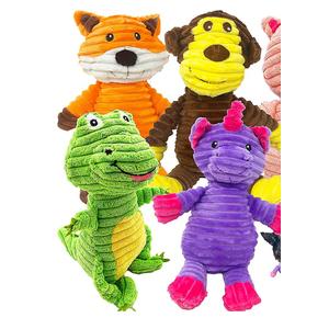 Jalousie Plush Toys Assortment Value Bundle Puppy Pet Mutt Squeak Toy for Medium Large Dogs (4 Pack Corduroy)
