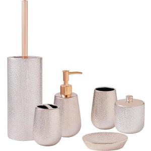 SURUI 6 pcs Bathroom Ceramic Bathroom accesories Complete Setwith Lotion Dispenser, Cotton Jar, Soap Dish, Tumbler Toothbrush Holder and Toilet Brush Set (Rose Gold)