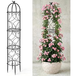 73" Garden Obelisk Trellis for Climbing Plants Outdoor with Bird Finial, 6.2 FT Plant Support for Tomato, Rose, Grape, Pea, Cucumber, Vines, Rustproof Coated Metal Flower Tower for Potted Plants