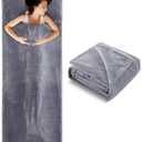 Flannel Sleeping Bag Liner for Adult, Flannel Fluffy Sheet & Camping Sheet for Winter Warm Thick Sheets for Backpacking, Hotel, Traveling, Sleeping Bag with Zipper (87 x 30", Gray)