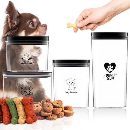 Acellegic Set of 4 Dog Treat Containers, 1.6l & 1l & 0.65l & 0.5l Plastic Airtight Dog Treat Jars with Lids, Pet Food Storage Container, Pet Treats Holder, Keeps Food Fresh