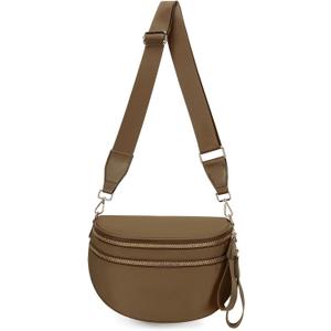 WOOMADA Checkered Crossbody Bag Bum Bag for Women, Fanny Pack Checkered Purse, Belt Bag with Shoulder Strap(Caramel)