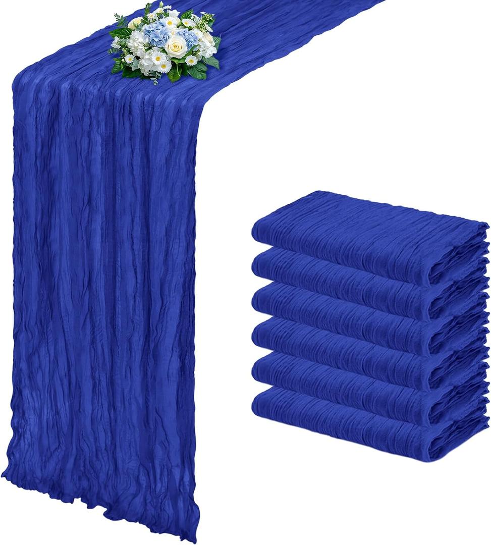 6 Pack Royal Blue Cheesecloth Table Runner 17x108 Inch Semi Sheer Boho Gauze Cheese Cloth Fabric Table Runners, for Wedding Party Baby Shower Birthday Home Decor Garden Farmhouse