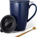 YumKubis Tea Cup with Infuser and Lid, 17 oz Large Tea Infuser Mug with 2 Lids, Ceramic Teacups for Women, Men, Kids, Loose Leaf, Gifts