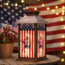 4th of July Solar Lanterns Outdoor Waterproof, American Flag Hanging Lantern with Flickering LED Candle, 13" Patriotic Lanterns Independence Day Decorations for Patio Porch Garden Yard Pathway, 1 Pack