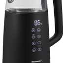 Elite Gourmet EKT8717 1.7L Dual Wall Cool Touch Electric Tea Kettle, Borosilicate Glass, 304 Stainless Steel Interior, Programmed Digital Touchscreen, Keep Warm, Auto Off & Audible Indicator, Black (1.8 Quarts)