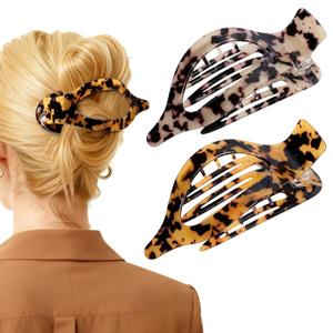 2 x 2 Pack Hair Clips for Women French Flat Claw Clips Celluloid Leopard Print Barrettes Nonslip Claw Clips Side Slide Volume Clips for Girls
