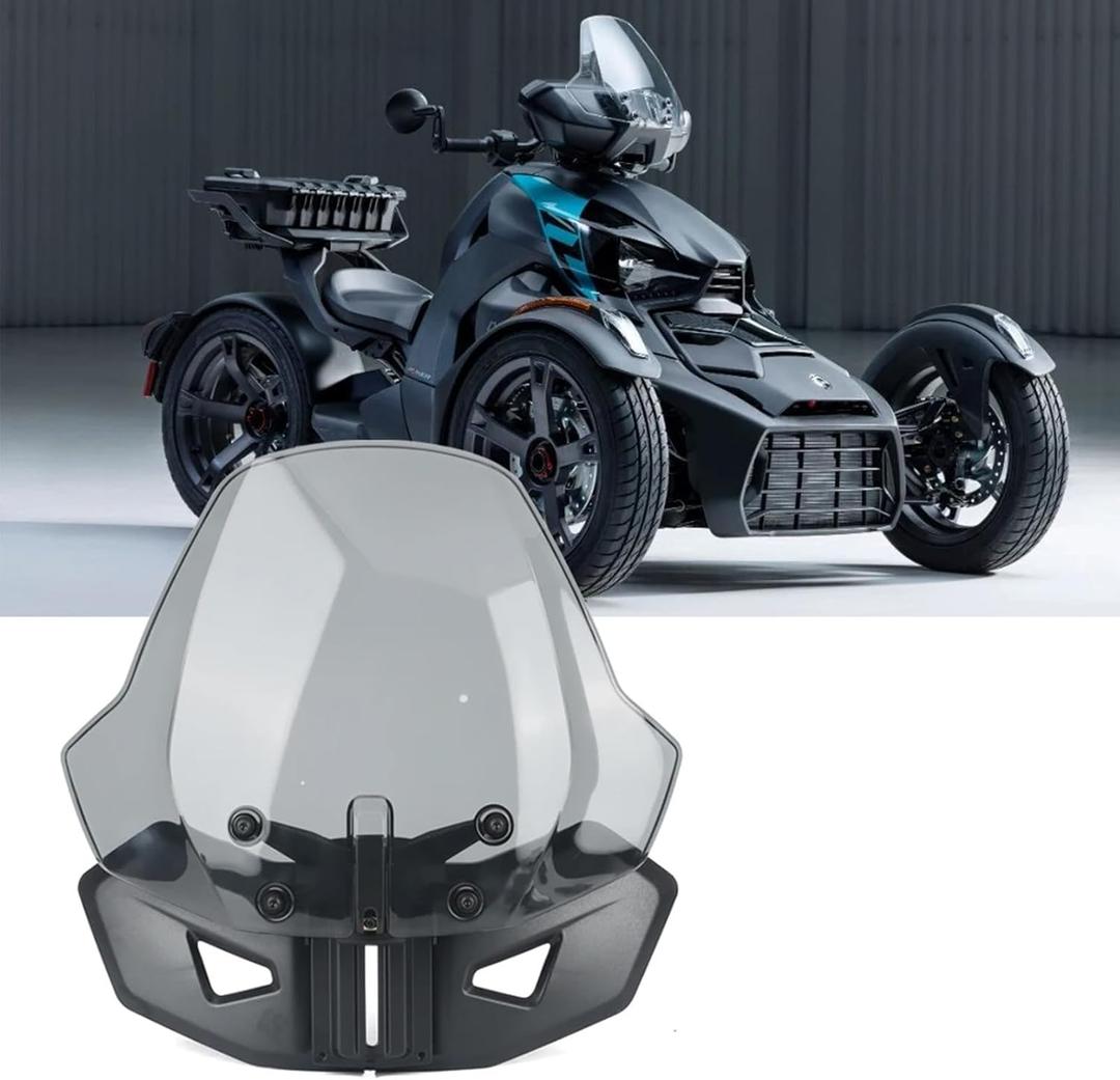 Adjustable 3 inches Windshield for Can-Am Ryker 600 900 Sport & Rally Edition 2019-2023 All Models, Front Vented Wind Deflector Windscreen Accessories( Replace # 219401023, 219400771) (Smoke Gray)