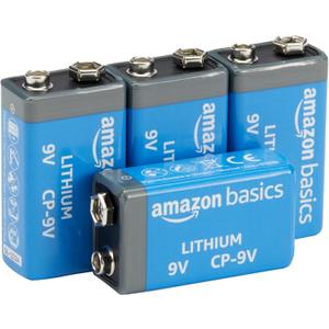 Amazon Basics 4-Pack 9 Volt Lithium High-Performance Batteries, 10-Year Shelf Life, Long Lasting Power