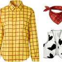 Adult Cowboy Costume, Halloween Costume for Men with Plaid Shirt, Cow Vest and Neckerchief (Small)