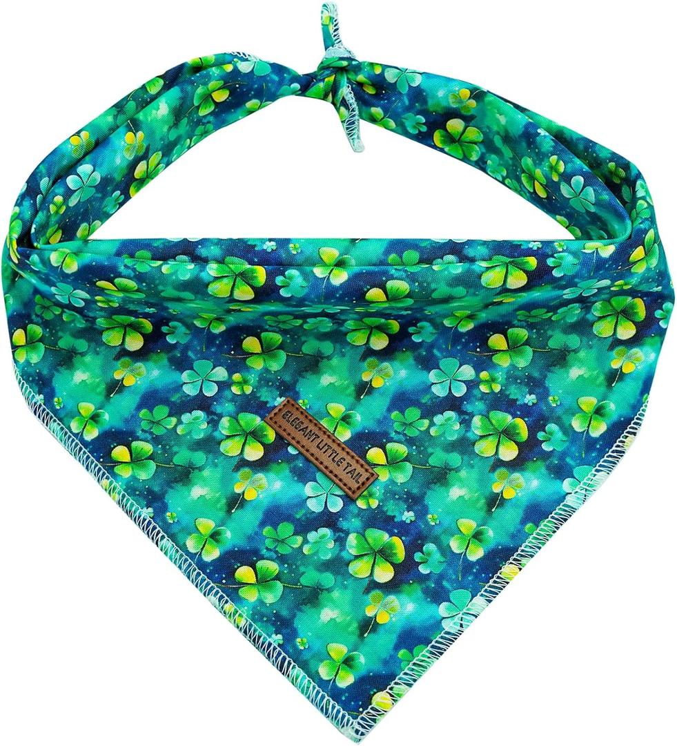 Elegant little tail St Patrick's Dog Bandana,Trefoil Puppy Dog Scarf 1PC Washable Soft Female or Male Square Bib Kerchief Adjustable Pet Bandana for Medium Large Dogs