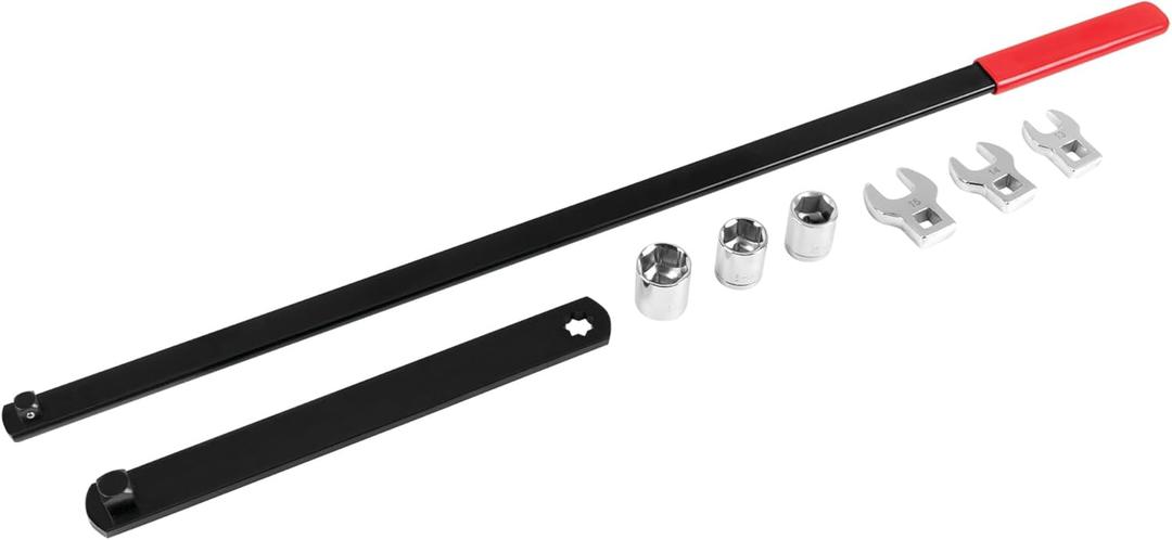 Performance Tool W84010 8 pc Long Handle Serpentine Belt Tool Kit for Spring-Loaded Idler Pulleys - Includes Crowfoot Wrenches and Sockets