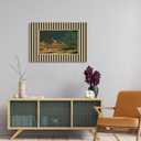 Vintage Desert Night Canvas Wall Art Eclectic Western Desert Landscape Picture Wall Decor Creamy White and Dark Green Striped Poster Maximalist Postcard Painting Print Artwork for Living Room Bedroom