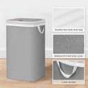 STORAGE MANIAC Metal Frame Laundry Hamper with Lid, 90L Tall Laundry Baskets with Removeable Bag, Large Clothes Hamper with PU Tag, Laundry Bin for Dorm, Collage, Bathroom, Bedroom, Gray