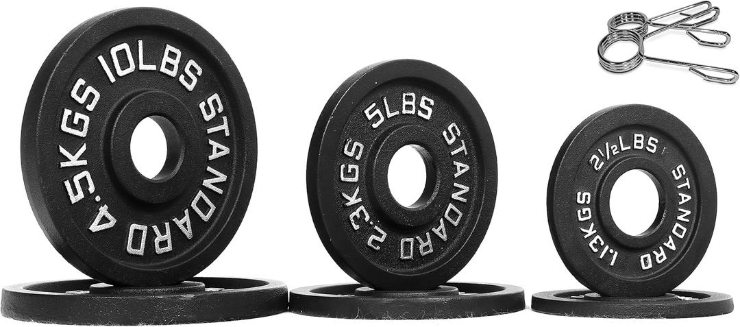 Olympic Cast Iron Plate for Strength Training and Weightlifting, Pairs, Sets or Set with Barbell, Multiple Sizes (2.5/5/10LB Pair Set, Deep Edge Vintage)
