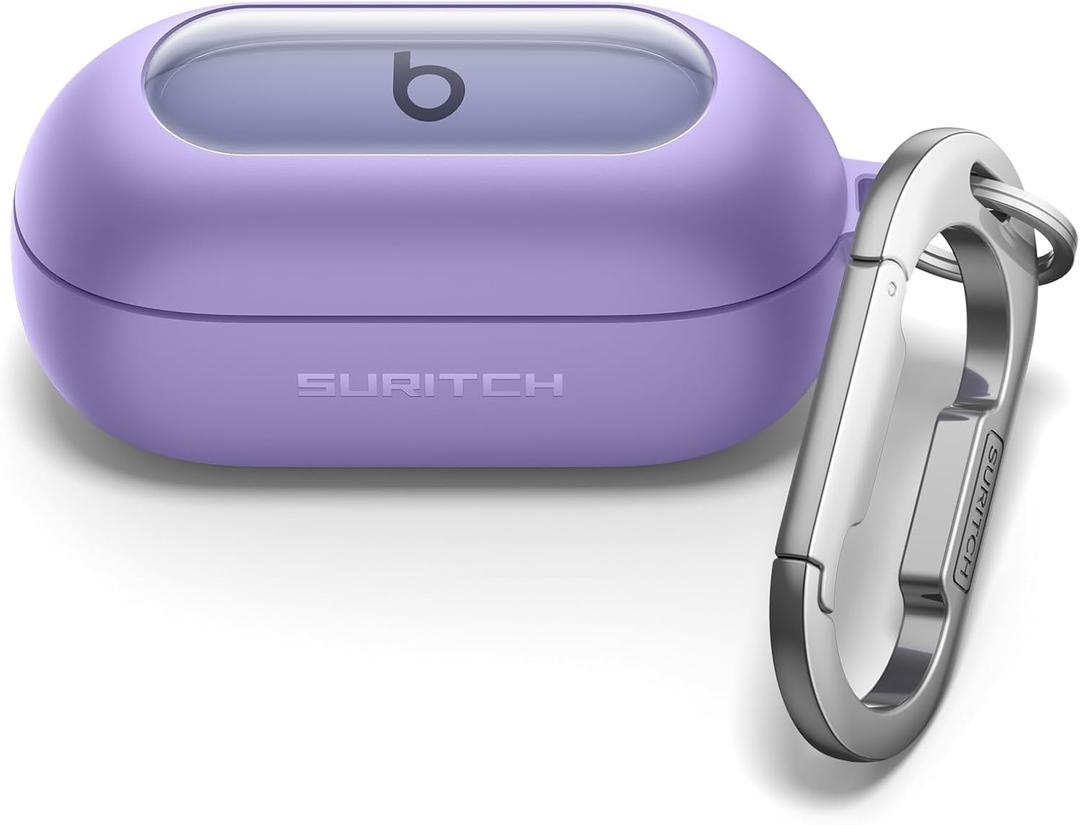 SURITCH Cases for Beats Solo Buds 2024 Case Cover, Magnetic Protective Covers for Beats Solo Buds Wireless Earbuds, Rugged Bumper Case with Magnetic Lok & Carabiner & Keyring & Cleaning Kit, Purple