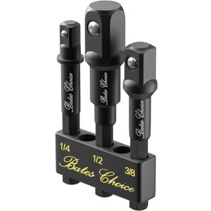 Bates Impact Socket Adapter Set, 3 PCS, 1/4", 3/8" and 1/2", With Holder (Black)