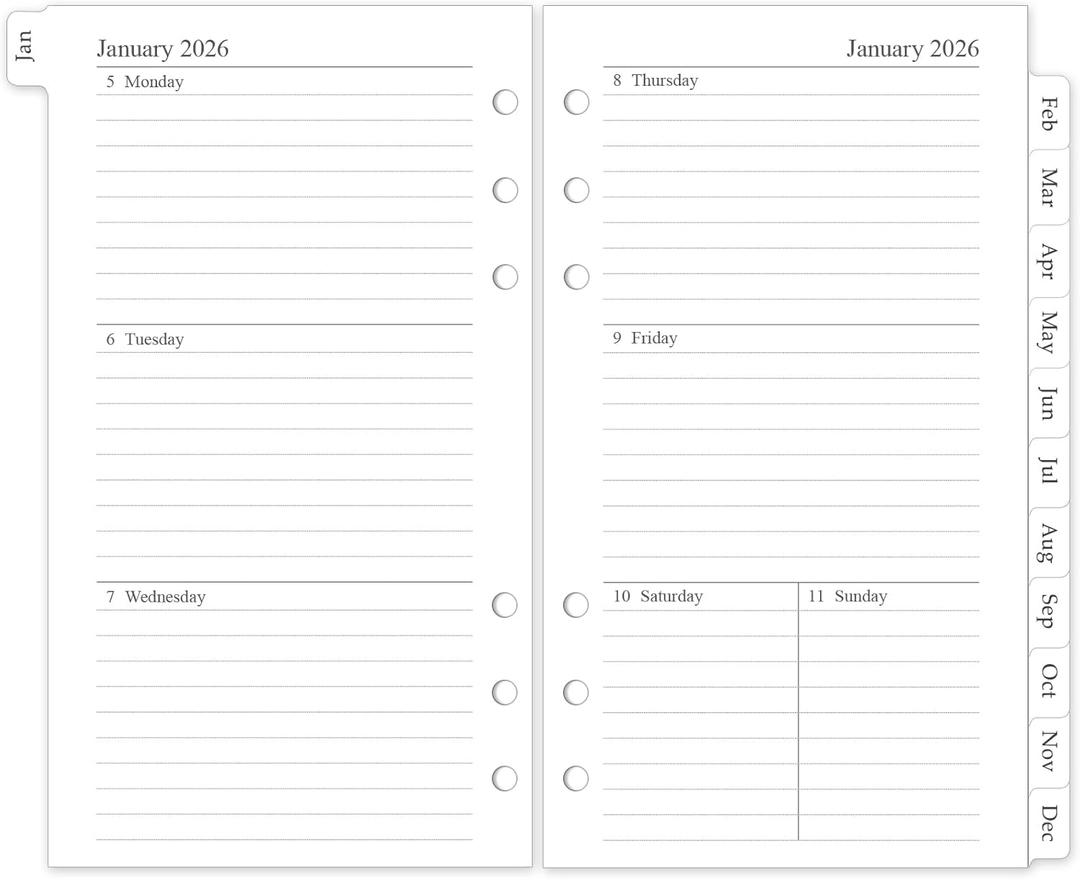 2026 Weekly & Monthly Planner Refill, A6 Small Size Planner Inserts with Monthly Tabs, Size 3, 3.8"x6.8", Jan. 2026 - Dec. 2026, 6-Hole Punched