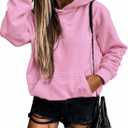 SHEWIN Women's Casual Hoodies Long Sleeve Solid Lightweight Pullover Tops Loose Sweatshirt with Pocket (Medium, 1 Pink)