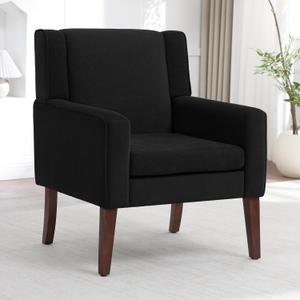 Accent Chairs for Living Room, Mid-Century Reading Chair with Wood Legs, Upholstered Comfy Living Room Chair for Bedroom, Apartment, Waiting Room, Black (Set of 1)