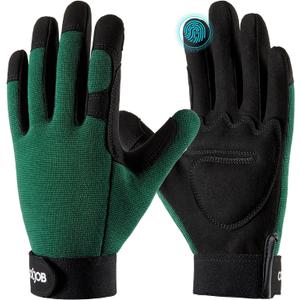 COOLJOB Thorn Proof Garden Gloves with Touchscreen Fingers for Men, Rose Pruning Work Gloves with Palm Cushion for Gardener, Farmer and Landscaper (Green 1 Pair XL)