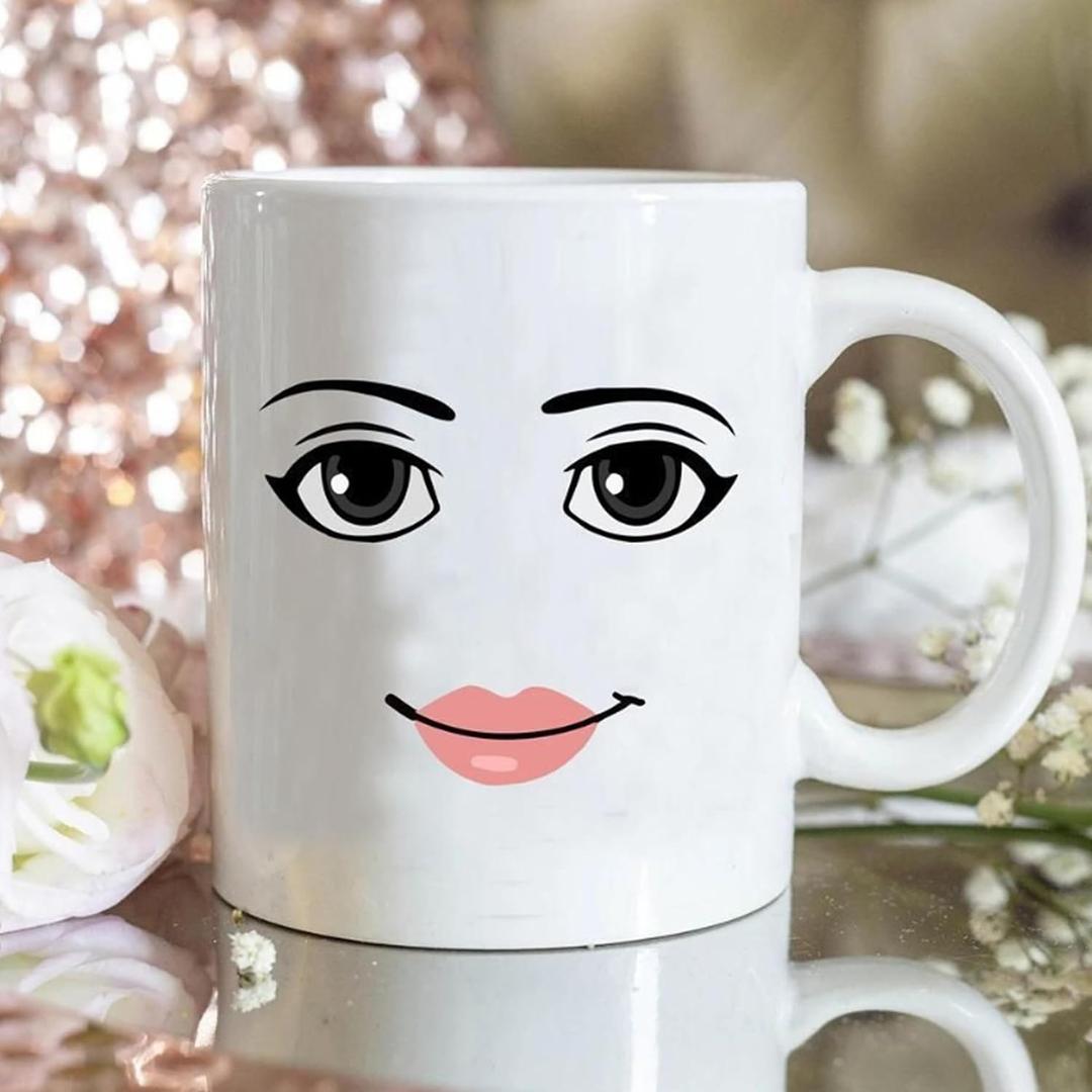 Face Mug, Ceramic Coffee Cup, 11 Oz Custom Novelty Mug with Unique Expression Design, White Gift for Men - Birthday, Christmas, Office & Home Use. (woman)