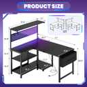 Apicizon L Shaped Desk Gaming Desk with LED Light & Power Outlet, 47 Inch Reversible Computer Desk with Pegboard & Shelf & Storage Bag for Home Office, Black, 48 in