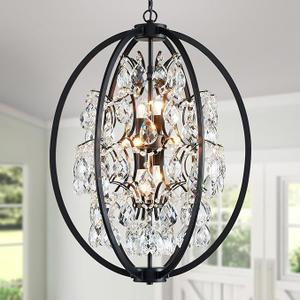 WUZUPS Globe Crystal Chandelier Raindrop Pendant Flushmount Ceiling Light Modern Lighting Fixture for Bedroom Hallway Bar Kitchen Bathroom, H 23.6" x W 19.7", Black, 8 E12 Base