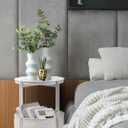 Round Side Table, White End Table with Storage Basket, Metal Night Stand with Removable Tray, Small Bedside Table for Living Room, Bedroom, Nursery (White), 17 inches x 17 inches x 20.5 inches
